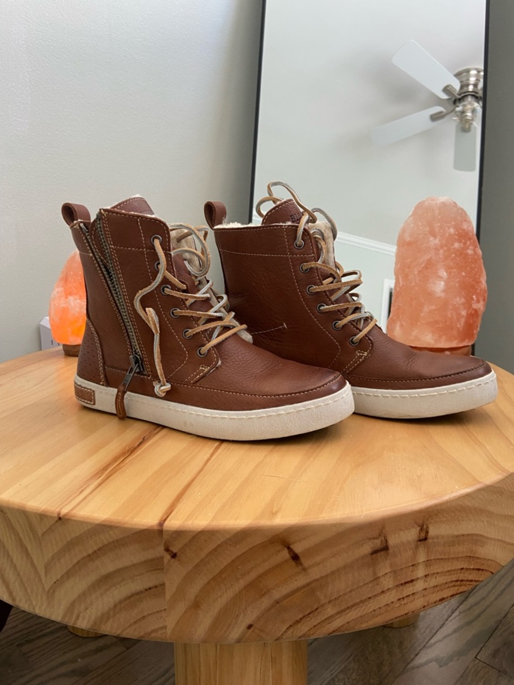 Blackstone Tan Leather Lace-Up Ankle Boots